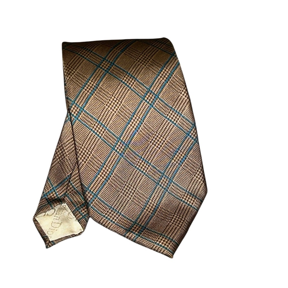 Christian Dior Brown & Teal Plaid Silk Tie — 54” - Picture 3 of 5